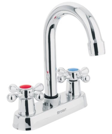 Mezcladora 4? para lavabo, cuello bar, manerales cruceta