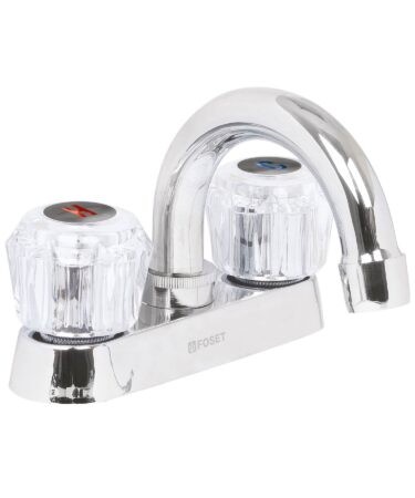 Mezcladora 4? para lavabo, cuello curvo, manerales acrílico