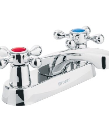 Mezcladora 4? para lavabo, nariz larga, manerales cruceta