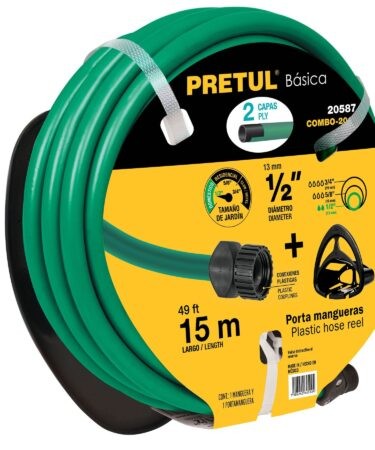 Combo manguera MAN-15X1/2P y portamanguera negro, Pretul Codigo :20587