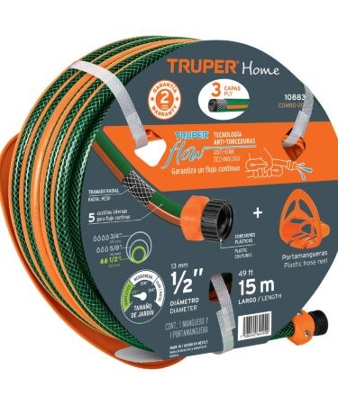 Combo manguera MAN-15X1/2RE y portamanguera GAN-MA, Truper Codigo:10883